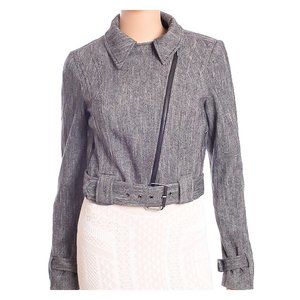 BEBE Cropped Herringbone Print Moto Jacket